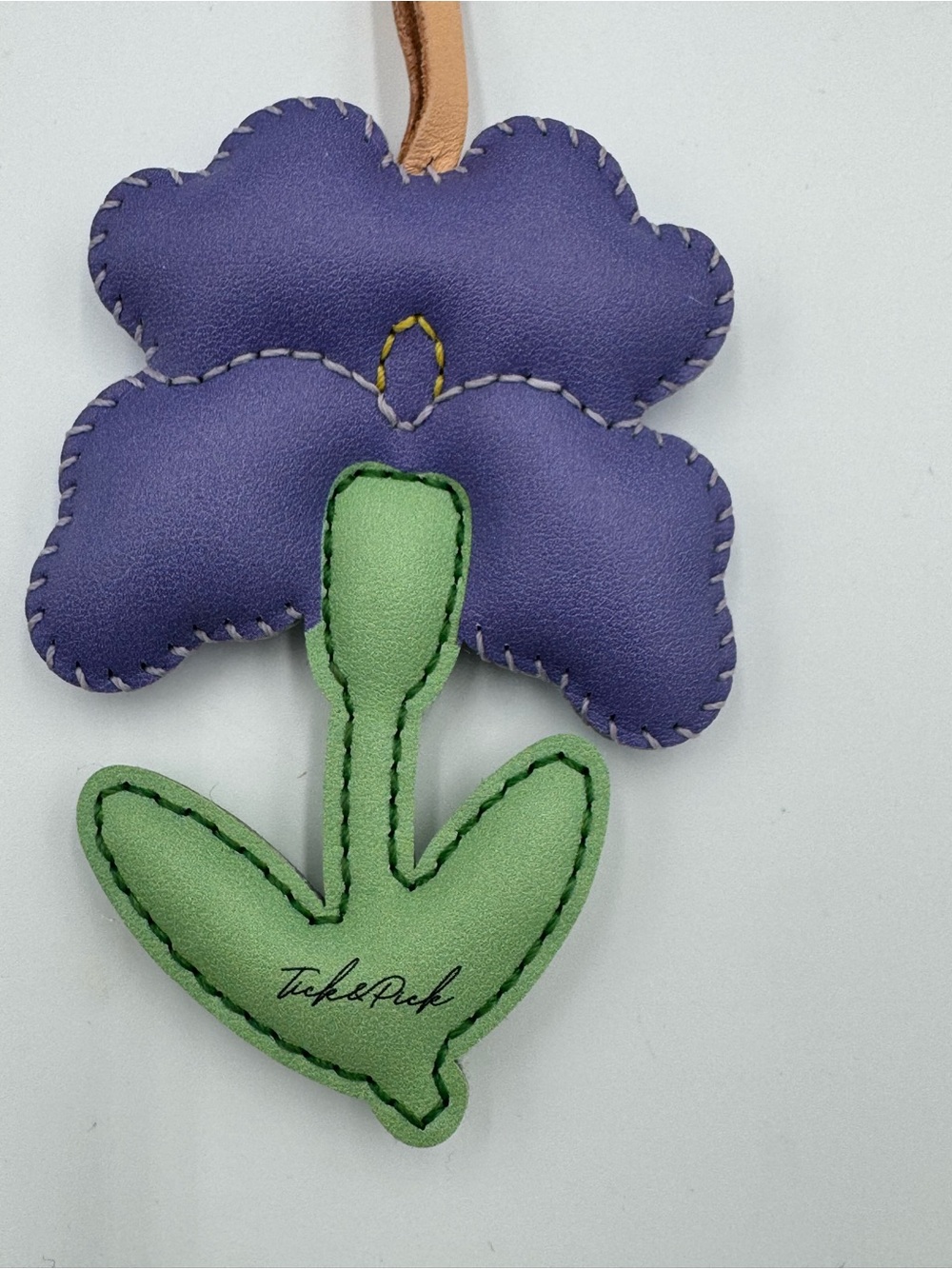 Purple Iris Flower Vegan Leather Hanging Charm - Signed NWOT - Picture 3 of 5